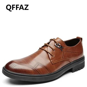 

QFFAZ 2018 New Lace Up Genuine Leather Casual Shoes Men Flats Oxford Shoes For Men Breathable Shoes Men Business Dress Shoes