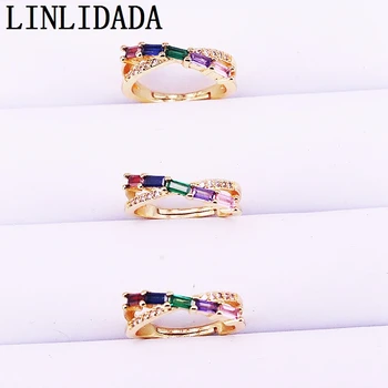 

8Pcs New Fashion Rainbow Cubic Zirconia Micro Pave Rings Adjustable Party Wedding Jewelry