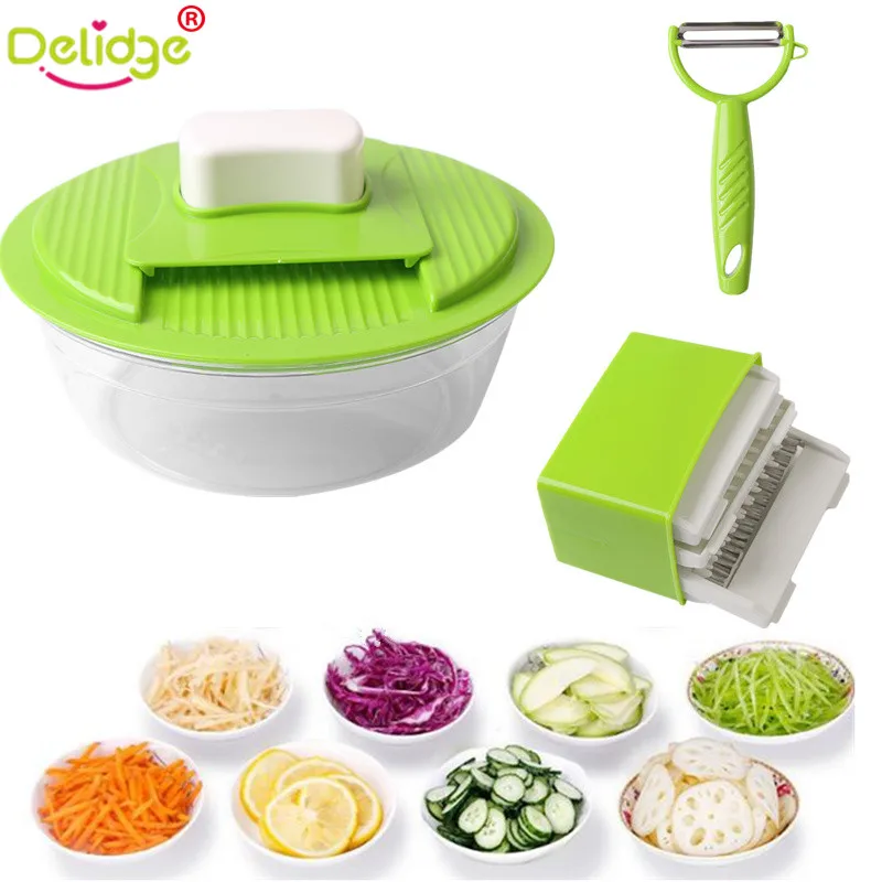 

Delidge 5 in 1 Mulifunction Vegetable Grater Cutter Plastic +Stainless Steel 5 Blades Slicer With Peeler Crusher