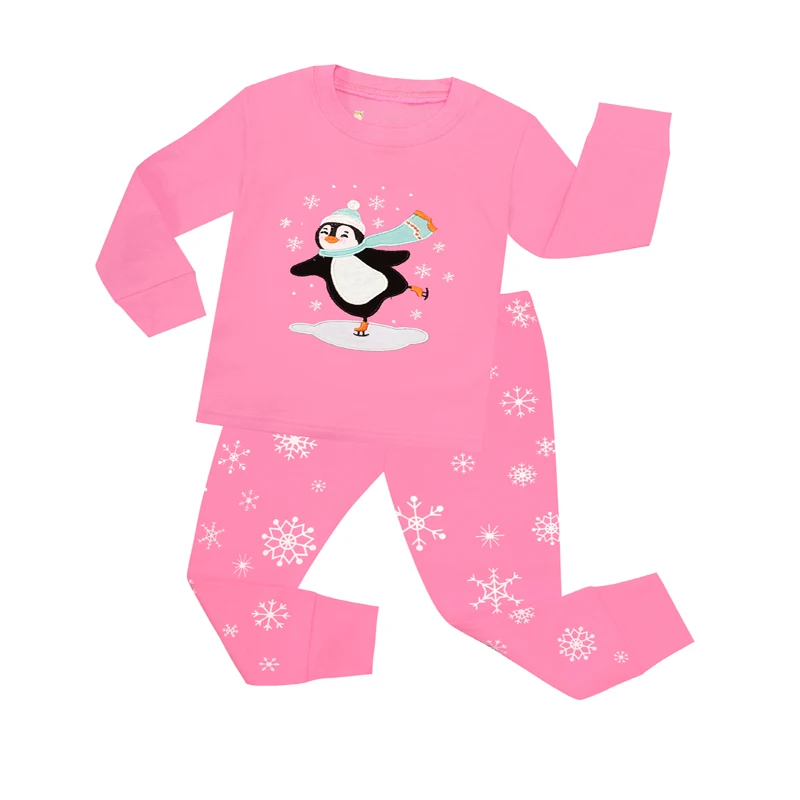 100 Cotton Baby Girls Christmas Pajamas Children Penguin Xmas Pink Pajama Roupas Infantis Menina