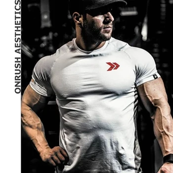 

OA 2018 Summer New Fitness T Shirts Men's Bodybuilding Round Collar Short Sleeves Skinny Jogger Pure Cotton Sweatshirts Tops Tee