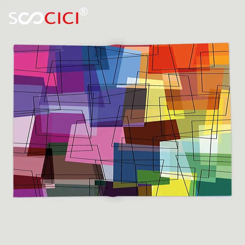 Custom Soft Fleece Throw Blanket Modern Art Rectangular Plane Figures with Unequal Straight Side Cross Angles Artwork Multi | Дом и сад