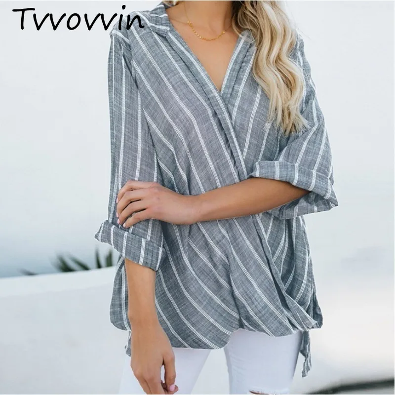 

Women Fashion Sexy Stripe V Neck Long Sleeve T-Shirt Tops Summer Casual Loose Tops T Shirt Ruched Short Tee S-5XL V436