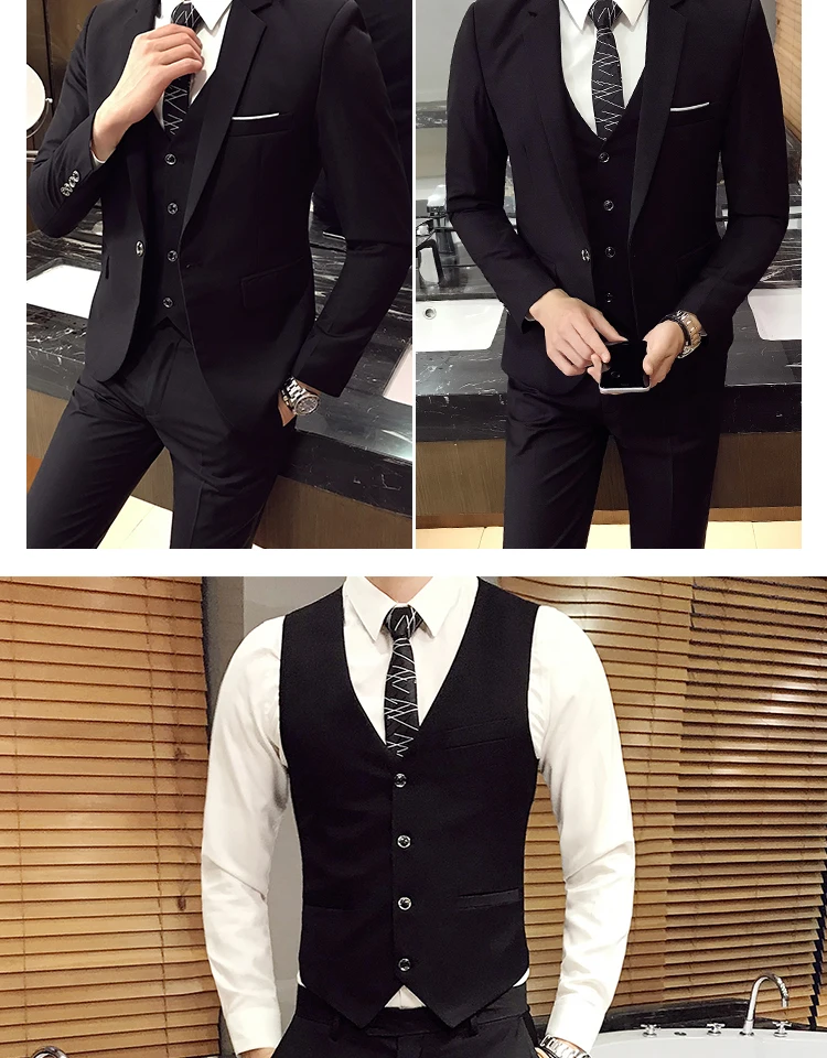 Комплект из 3 предметов: пиджак+ жилет+ брюки) мужской свадебный костюм, мужские блейзеры, приталенные костюмы для мужчин, деловой вечерний классический-6XL