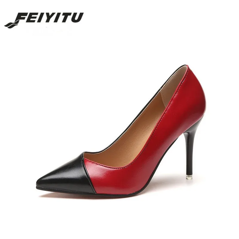 

Feiyitu 2018 Woman pumps Spell color High heels single shoes female Spring Summer patent leather wedding party shoes woman