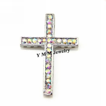 

25x35mm Cross Curved Side Ways Clear AB Crystal Charm Bead Bracelet Connector Fit DIY Bracelets 20pcs/lot