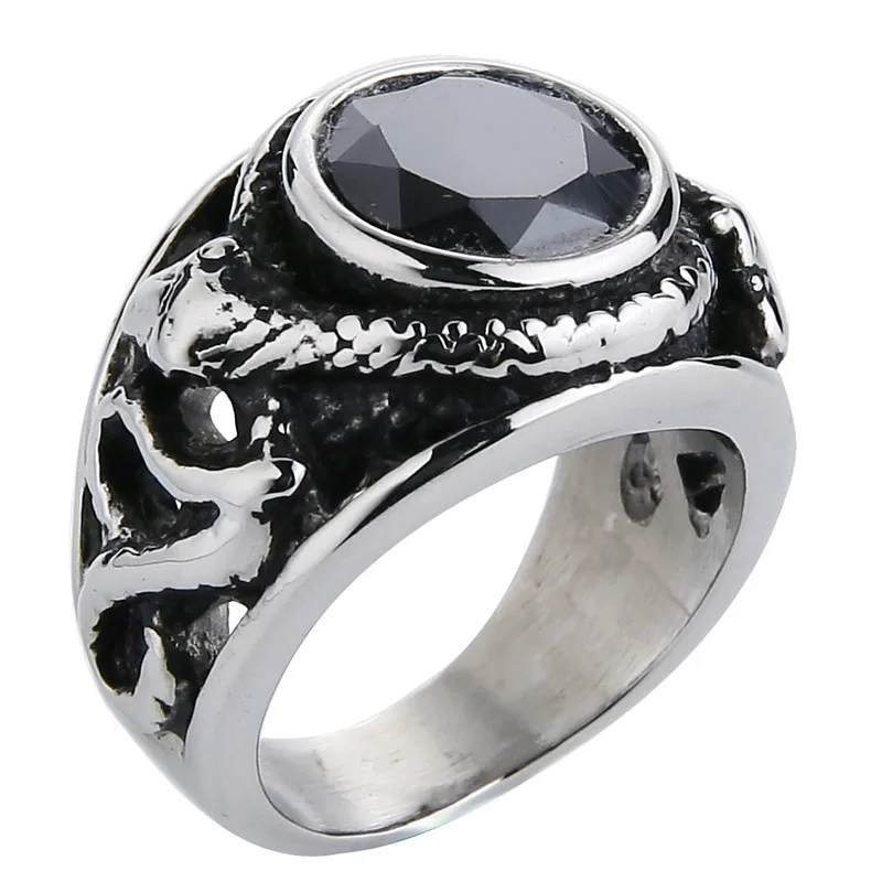 Valily, мужское кольцо с двойной змейкой, красный/черный/зеленый кристаллы, кольцо из черной нержавеющей стали, винтажное панк крутое циркониевое кольцо для мужчин и женщин - Цвет основного камня: as picture