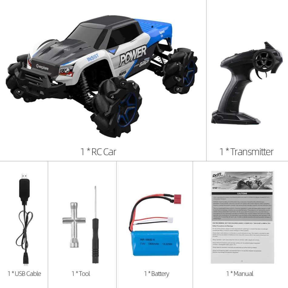 1/12 Радиоуправляемая машина внедорожник 4 мотора 4WD колесо Mecanum вращение на 360 км/ч