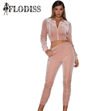 FLODISS Thick Tracksuit 2017 Winter Women Warm Velvet (Jacket Crop Top+Pants) 2 Piece Set Outfit Sporting Suit