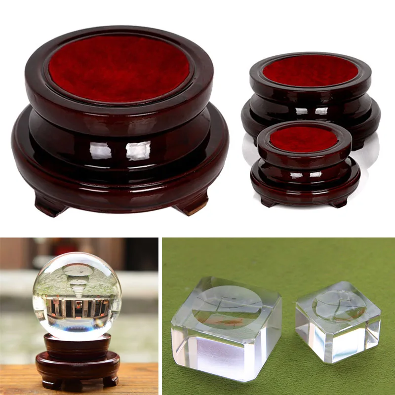 Hot Transparent Wooden Base Stand Holder Decoration For Crystal Glass Ball Home Office Gift LFD