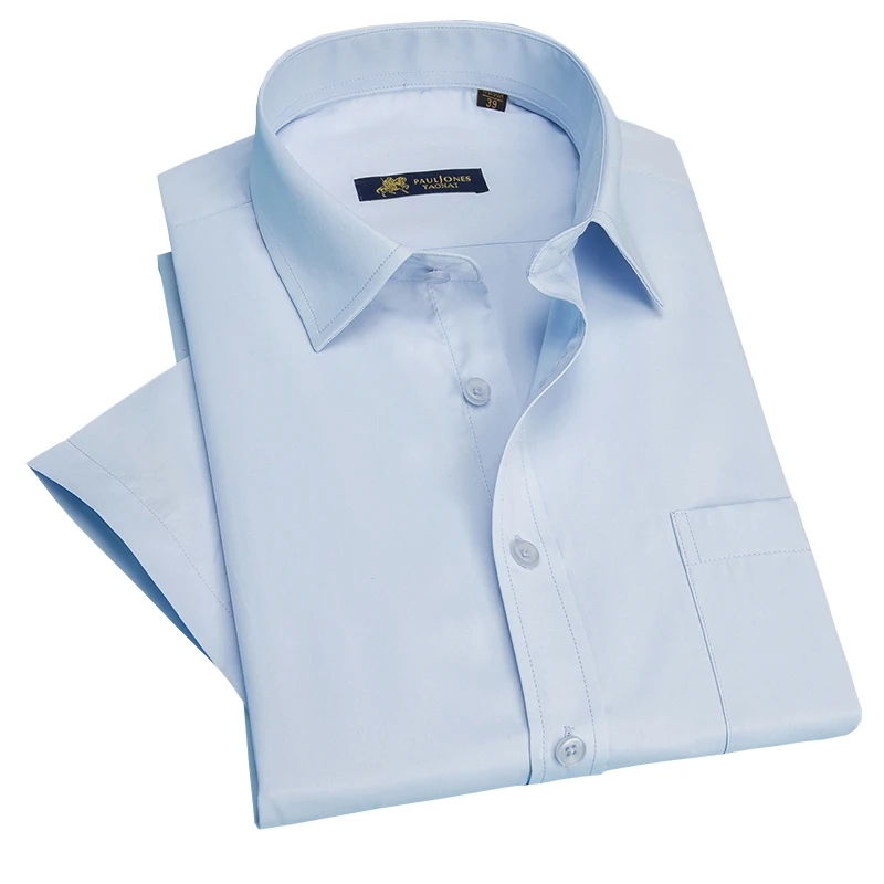 Летний Для мужчин рубашка с короткими рукавами модные однотонные мужские рубашки Формальные Бизнес белый Camisa Masculina регулярные Для мужчин Костюмы
