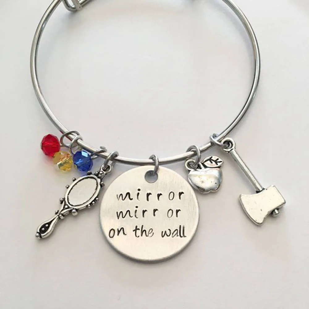 

Yamily Mirror Mirror on the Wall bracelet Snow White and the 7 Dwarfs Prince Charming Inspired Stamped Adjustable Bangle