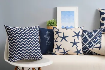 

Nordic Home Decorative Bed Car Pillowcase Cotton Starfish Fringe Pillow Cushion Fashion Blue Anchor Cushion Sleeve YK1360