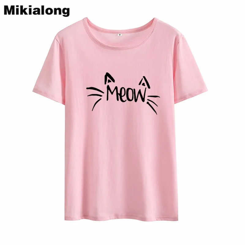 Миссис win кошка футболка Femme Harajuku Kawaii корейский модные однотонные свободные Для