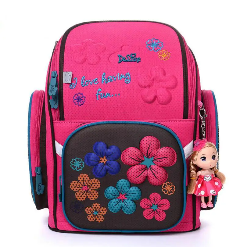 

2017 Delune School Bag for Girls 3D Bear Pattern Print Cartoon Backpack Children Orthopedic Floral Book Bags New Arrival