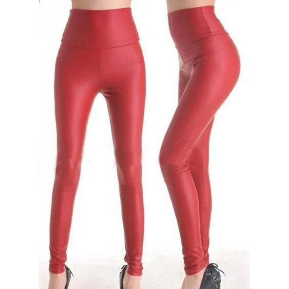 

Sexy Red Vinyl Leather Fashion Woman Spring Autumn Winter High Waist Leggings Women Adventure Time Gotic Pants Fitness Legging
