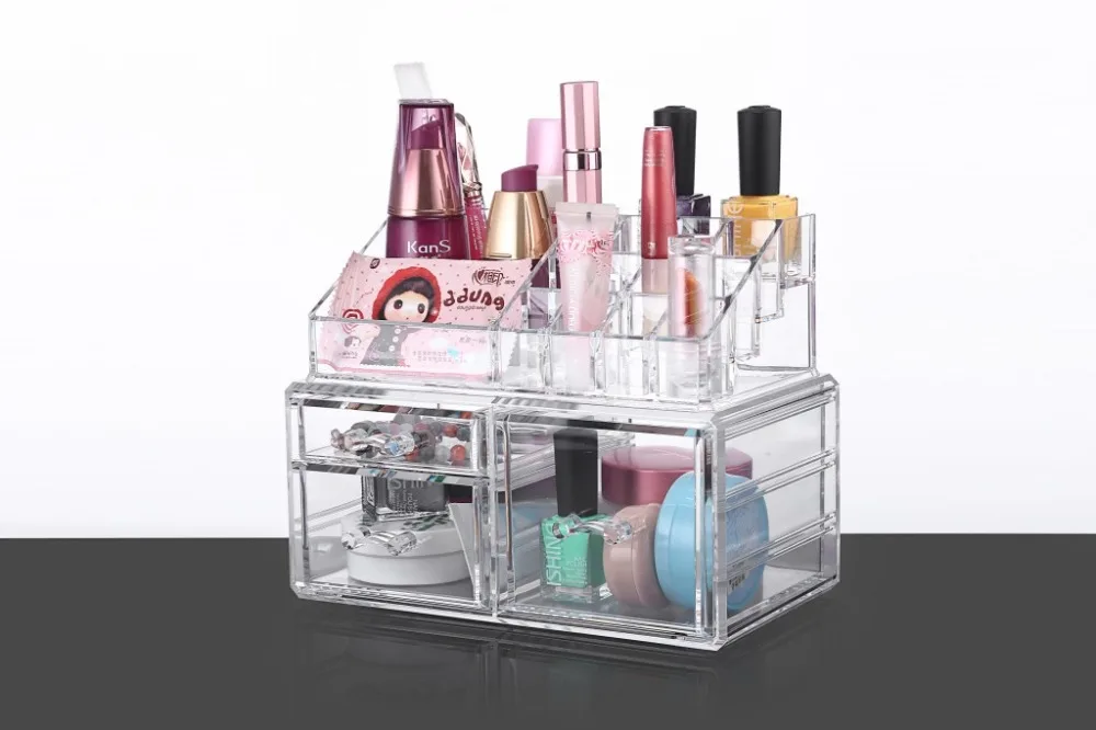 Acrylic Makeup Organizer Cosmetic Jewerly Display Box 2 Piece Set by