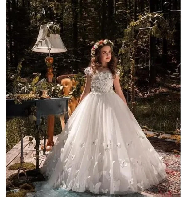 same as pic Белое Бальное Платье, 3D Цветочный аппликатор, платья для девочек на свадьбу, кружевное платье для первого причастия, размер От 2 до 16 лет - Цвет: same as pic