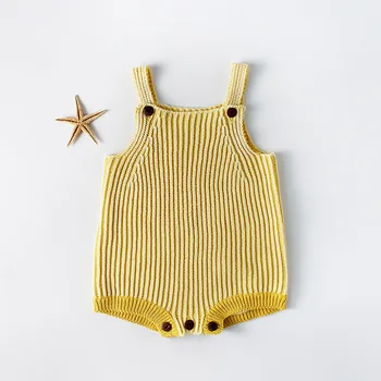 

INS Bodysuits / 100% cotton crochet knit romper with suspenders / Yellow and white colors mixed / Blue and ceam stripe