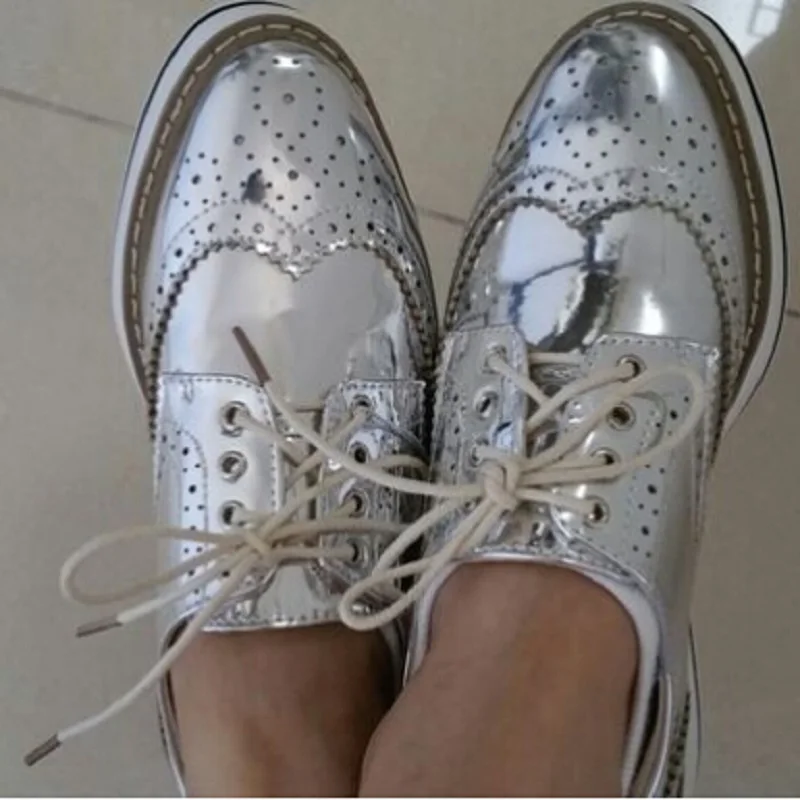 womens silver oxford shoes new womens winged oxford lace up striped platform metallic womens silver oxford shoes new womens winged oxford lace up striped platform metallic