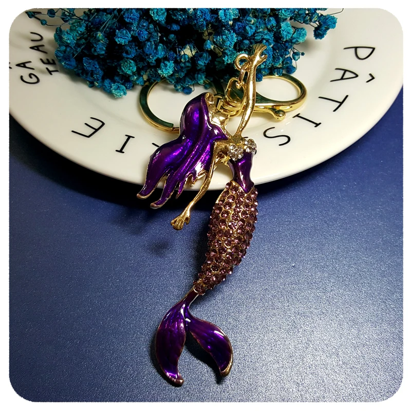 

Beautiful Rhinestone Mermaid Style Accessory for Fashion Handbag Decoration Ornament Fantastic 3D Key Chain Gift