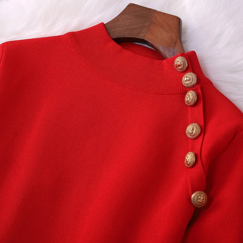 2020 New Runway Designer Long Sleeve Solid Red