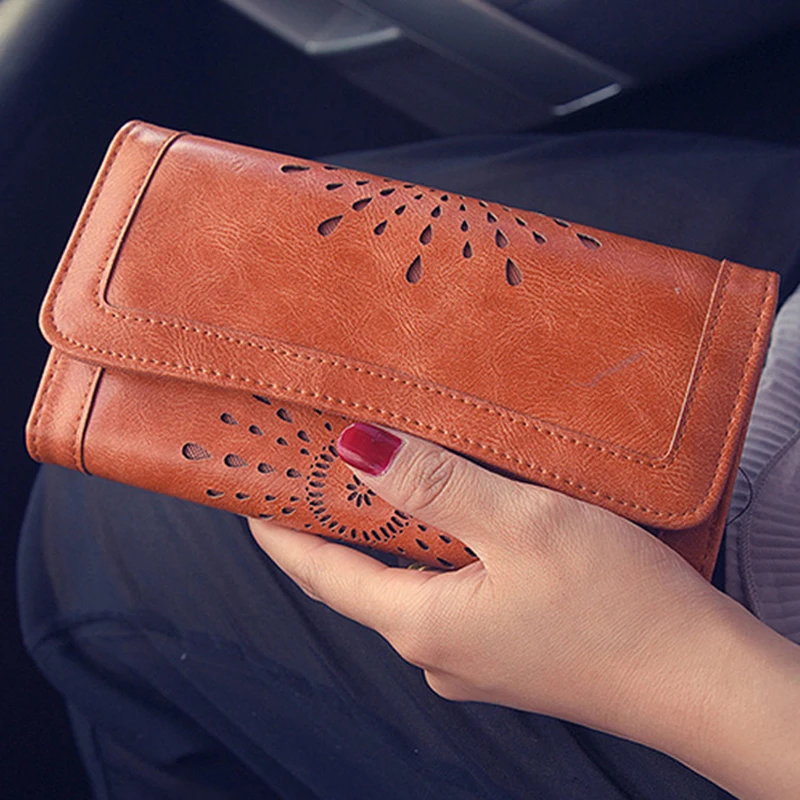 

New Fashion Female Wallets Zipper Clutch Designer Wallet Phone Hollow Out Women Wallets Pu Leather Hasp Coin Purse high quality