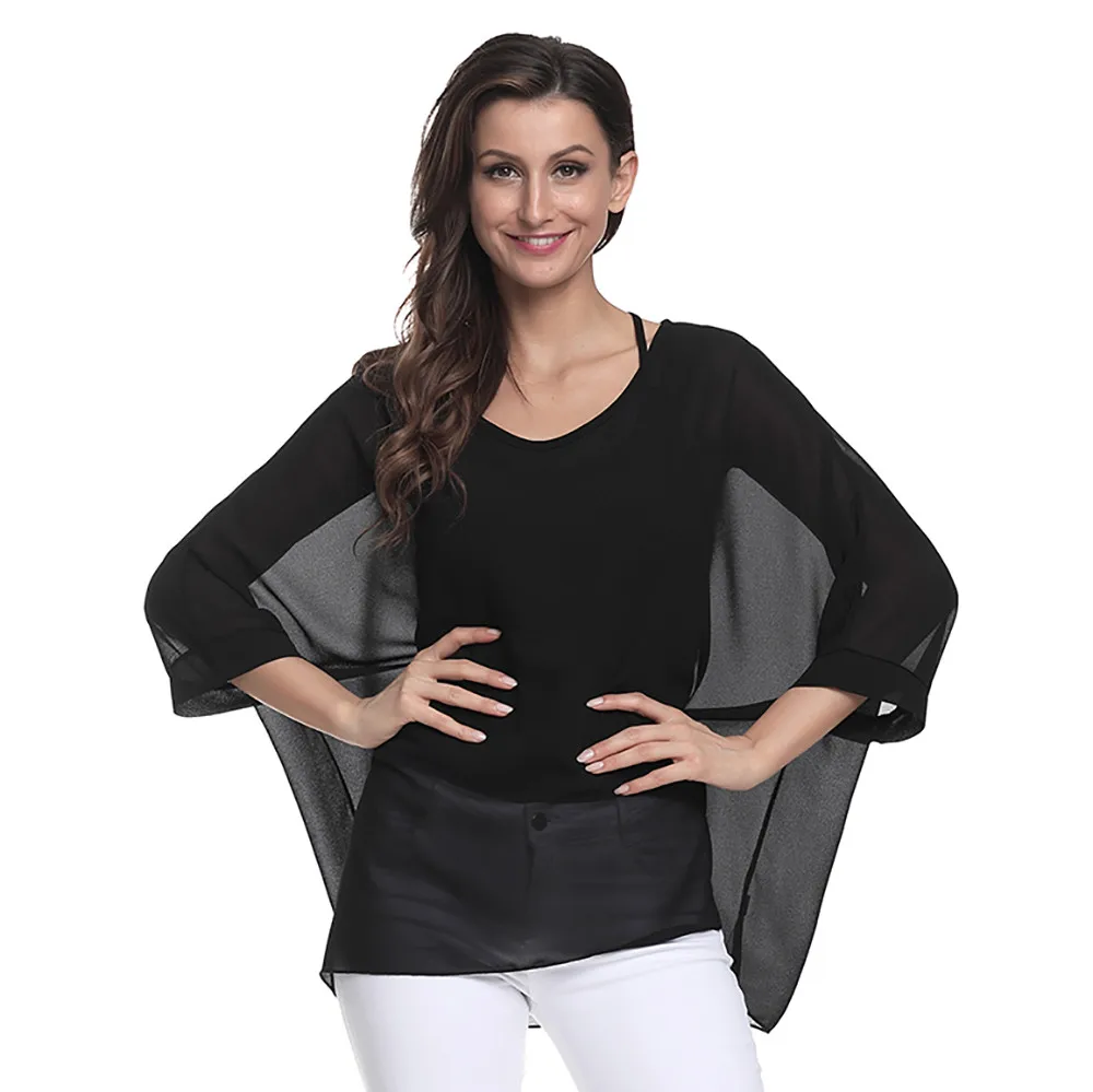 Feitong Women Cover Up Shirt 2018 Chiffon Half Sleeve Solid Tops Shirt