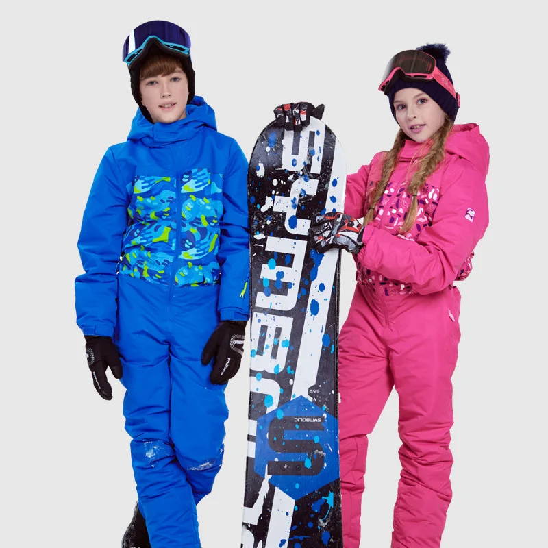 Зимняя одежда для мальчиков; флисовые лыжные комбинезоны с капюшоном для девочек; Цельный Детский спортивный костюм для сноуборда; ветрозащитные детские зимние комплекты