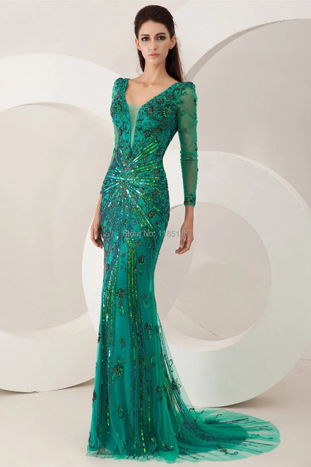 Dark green deep V sexy mermaid prom dresses senior