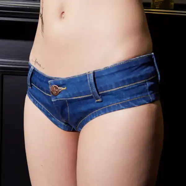 Blue pole dancing Sexy Women's summer crystal Shorts feminino Jeans