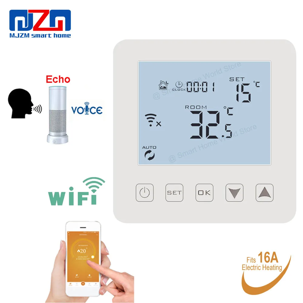 

MJZM 16A08-4-WiFi Echo Alexa Voice Control Thermo Regulator for Smart Home NTC Underfloor Heating Thermostat White Backlight