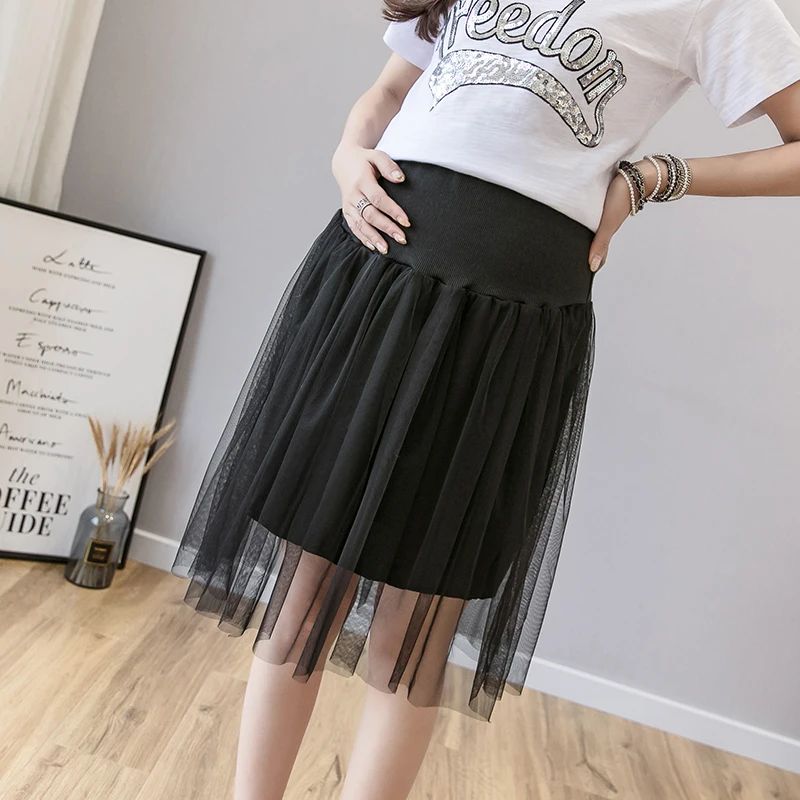 Yarn Pleated Maternity Skirts Adjustable Belly A-Line Skirts Clothes for Pregnant Women Summer Vestidos Pregnancy Clothing