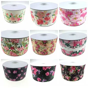 

hot sale 3" 75MM Flower series heat transfer grosgrain ribbon accept custom