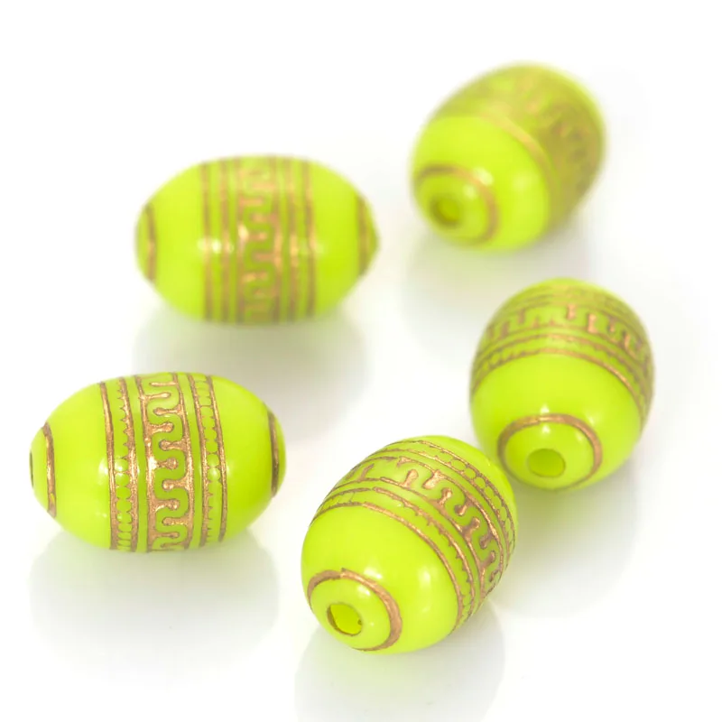 Miasol 140 Pcs/Lot 10x13 MM Retro Etched Acrylic Gild Gold Lined Barrel Antique Design Beads For DIY Jewelry Making Accessories - Цвет: Yellow with Gold