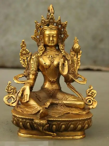

S01135 Tibet Tibetan Temple Bronze Gilt Green Tara Enlightenment Goddess Buddha Statue (B0328)