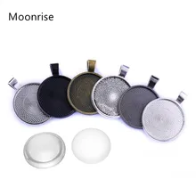 6 шт 25 мм Серебряный кулон лотки Круглый безель-Камея Кабошон основа Установка Подвески