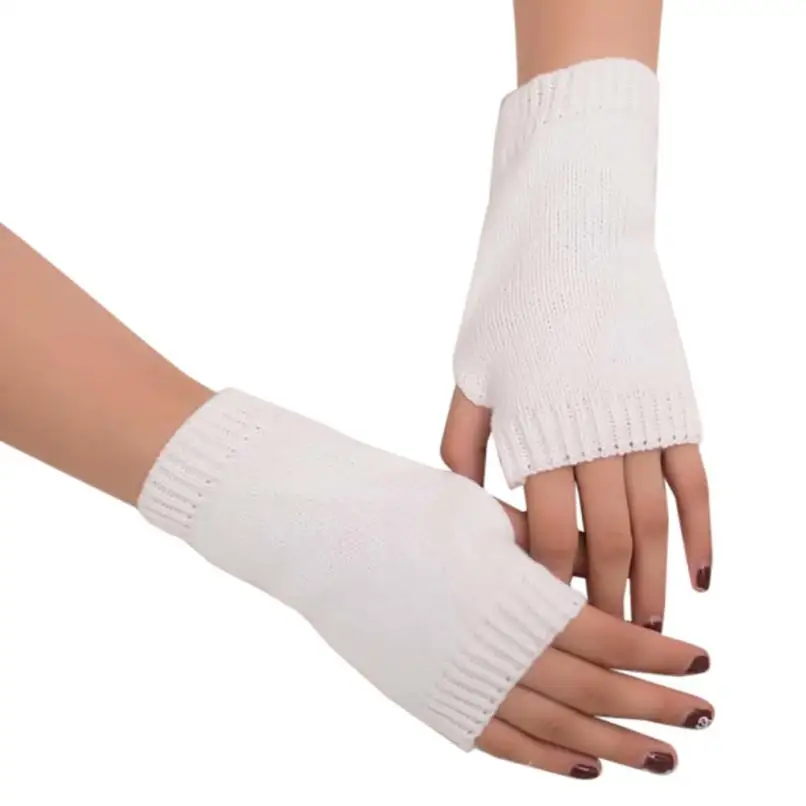 Womail, теплые вязаные перчатки для девочек, перчатки без пальцев, зимние женские мягкие теплые перчатки, женские перчатки, Прямая поставка, Jan11 - Цвет: Белый