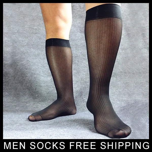 Calcetines largos hasta la rodilla para hombre, medias de seda