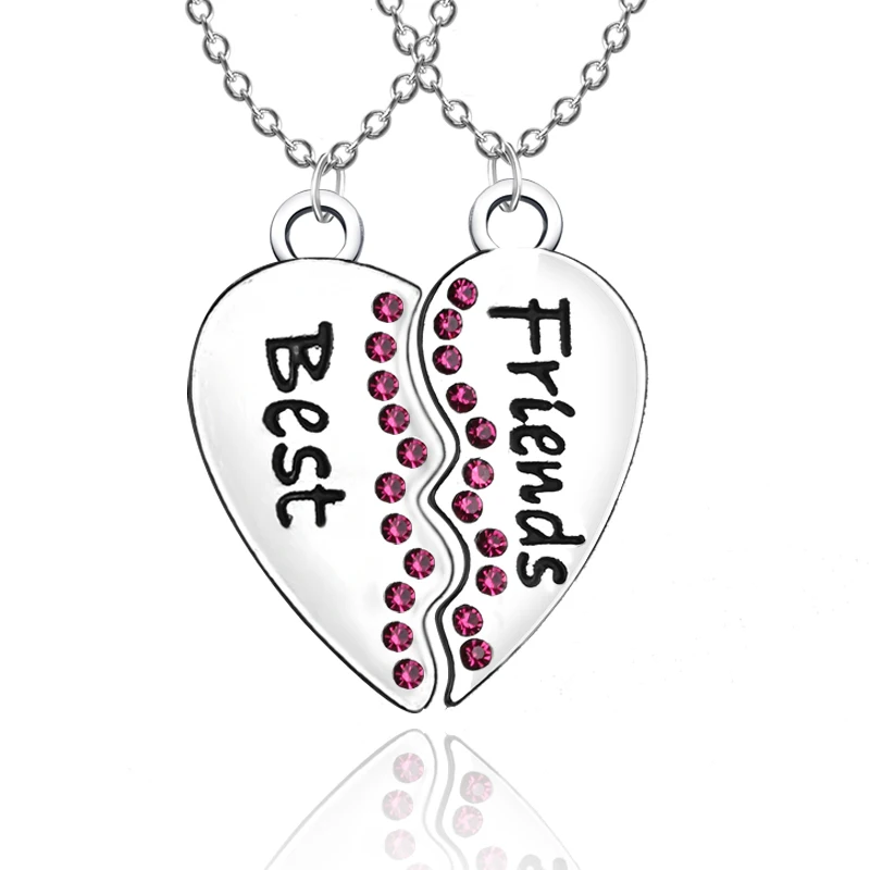 Trendy Broken Heart Couple Pendants Necklaces Charms Red Crystal