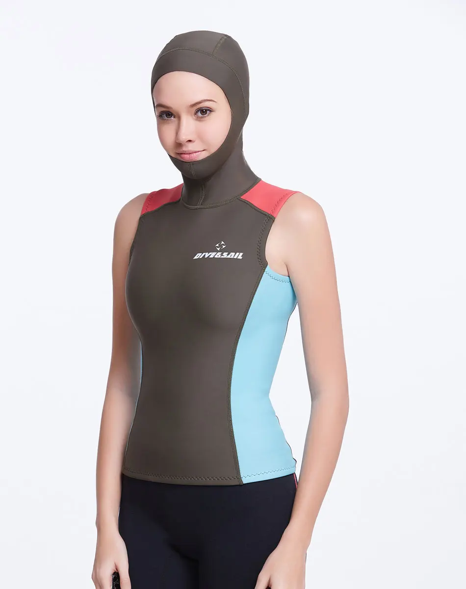 

2mm Neoprene Women's Wetsuit Sleeveless Hooded Vest Jacket Top with Hood Wet Suit Jacket