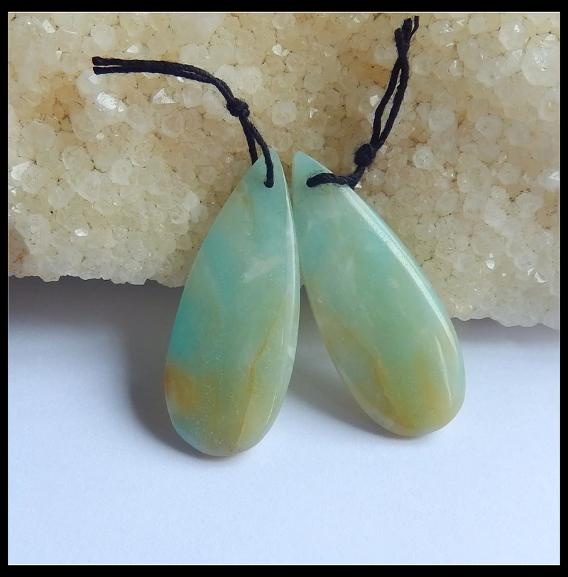 

Wholesale 1Pairs Natural Stone Amazonite Water Drop Shape Front Drilled Earring Bead 36x14x4mm 6.9g Fashion Jewelry Women