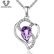 DOUBLE-R 925 Серебряный Цепочки и ожерелья женский груша Форма 0.61ct природный аметист кулон романтический подарок на день Святого Валентина настоящего любителя ювелирные изделия