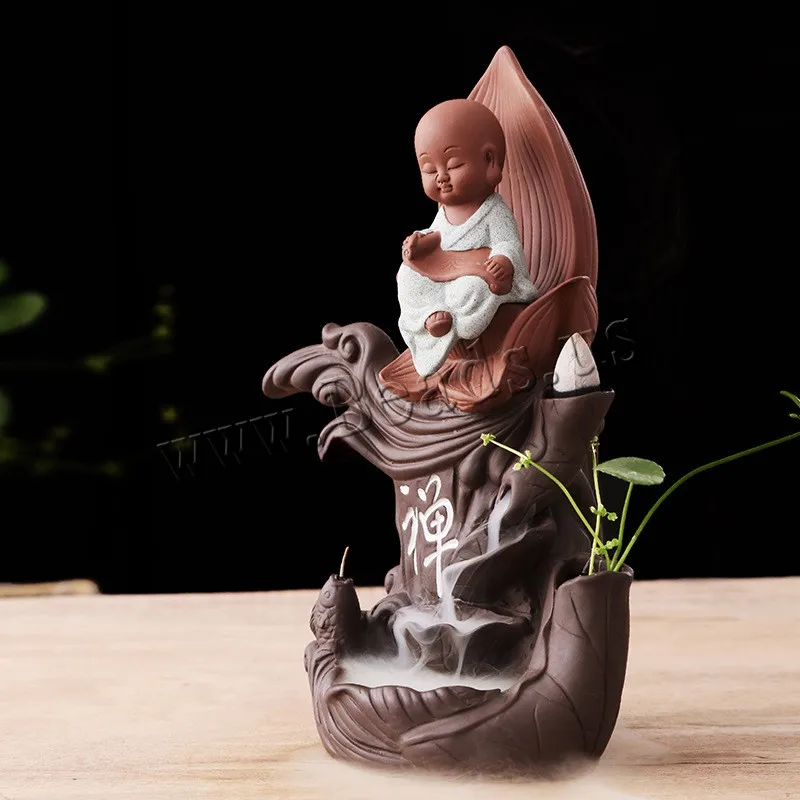 The Little Monk Censer Backflow Incense Burner Purple Sand Small Buddha Ceramic Waterfall Incense Stick Holder Simple Home Decor