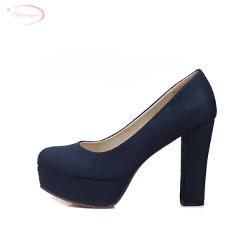 

Chainingyee simple style comfortable round toe nubuck pumps black red platform high-heeled women shoes big size 21.5~26.5cm