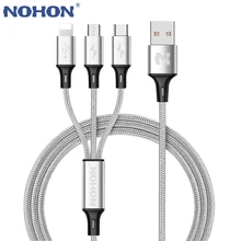 2 шт./лот NOHON 3 в 1 type C 8Pin Micro USB кабель для iPhone 8X7 6 6S Plus iOS 10 9 8 samsung Nokia USB кабели для быстрой зарядки