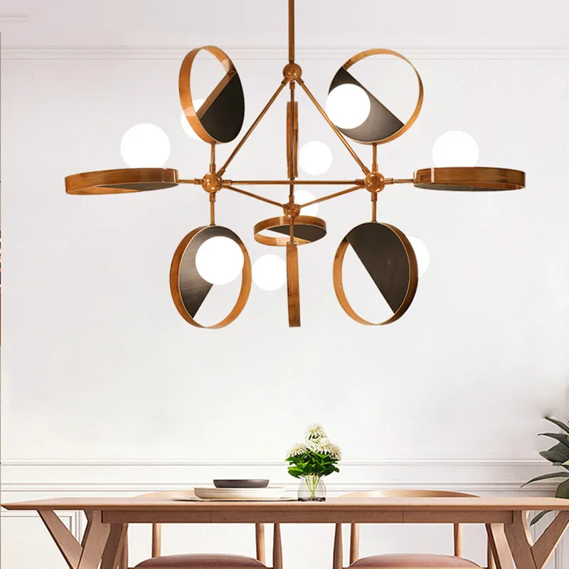 

Modern Novelty Wood Color Led Chandelier Lighting Living Room Metal Led Pendant Chandelier Lights Dining Room Glass Hanging Lamp