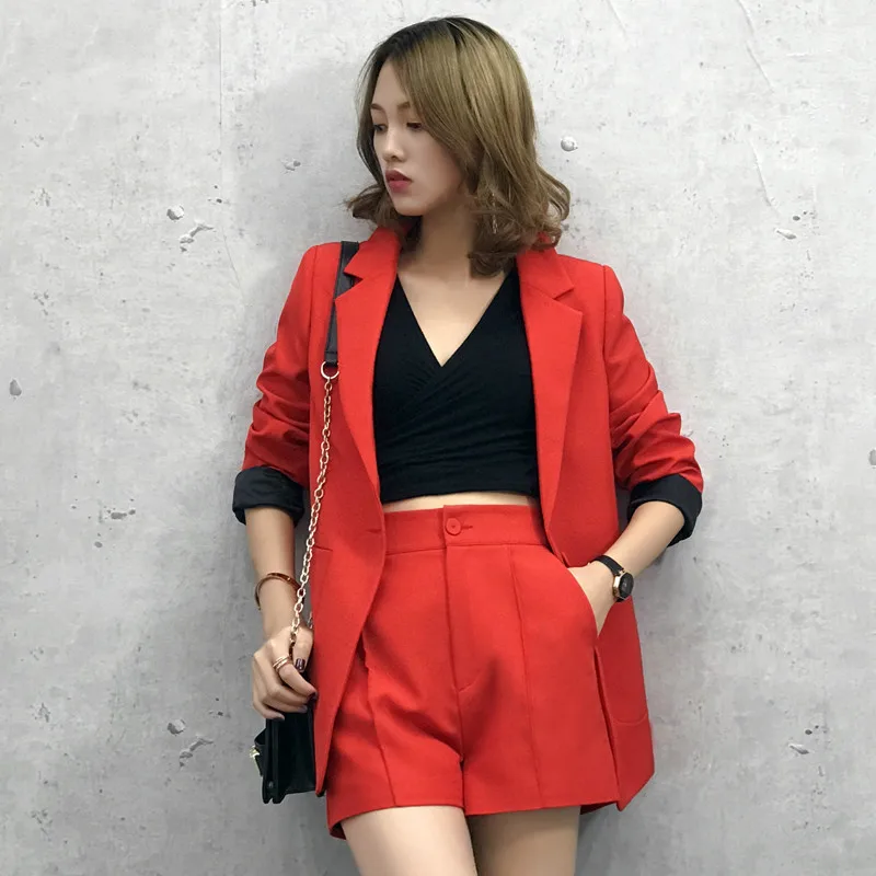 Костюм корейский маленький костюм куртка Свободные повседневные шорты два комплекта женской одежды