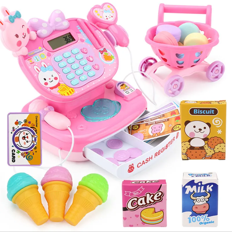 

1Set Foods Basket Money Children Learning Education Pretend Play Set Kids Supermarket Cash Register Electronic Toys Kids Toy