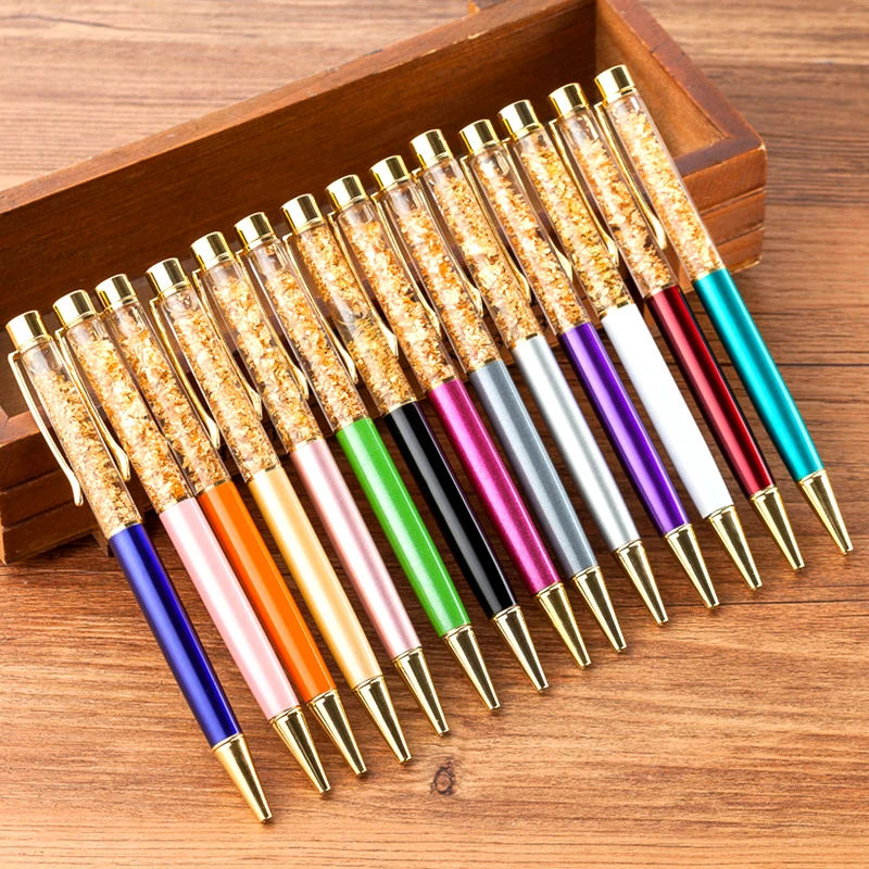 

100pcs Creatively 1.0mm Luxury Ballpoint flow oil crystal Gold foil Metal Copper colorful high-grade gold powder quicksand pen